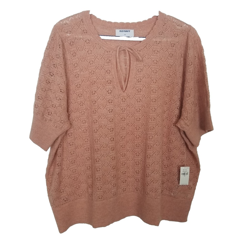 Old Navy Women Plus Crochet Short‎ Sleeve Sweater Sz 2X Beige Wool Blend Boho